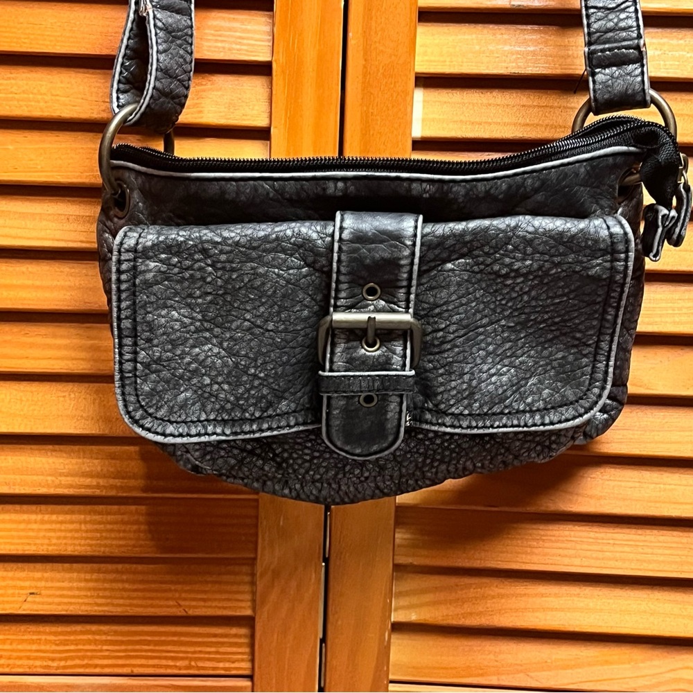 Mudd Grey/Black Faux Leather Crossbody/Shoulder Bag